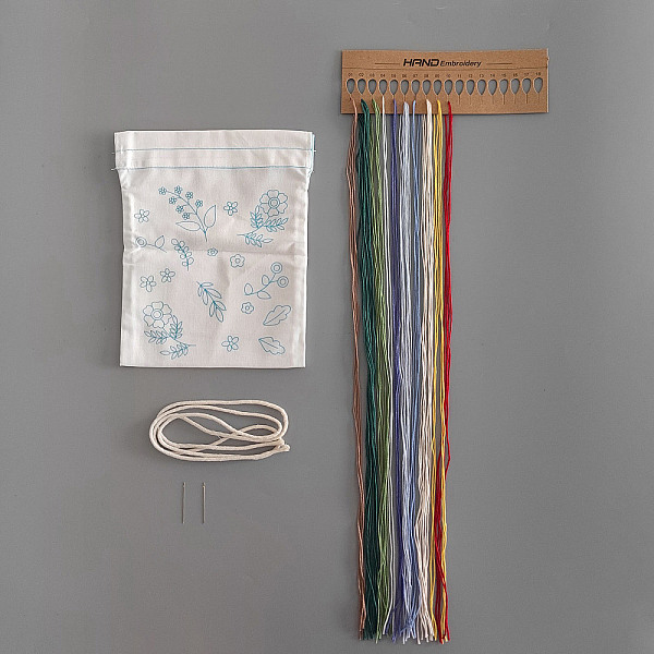 

PandaHall DIY Flower Pattern Drawstring Linen Fabric Bag Embroidery Starter Kit, including 1Pc Bag, 1Pc Cord, 4Pcs Iron Needle and 10 Colors..., Multicolor