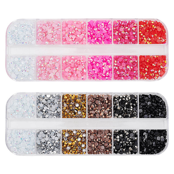 DICOSMETIC 2Box 2 Colors Pointed Back Resin Rhinestone Cabochons, Nail Art Decoration Accessories, Diamond, Mixed Color, 3x1mm, 1 box/color