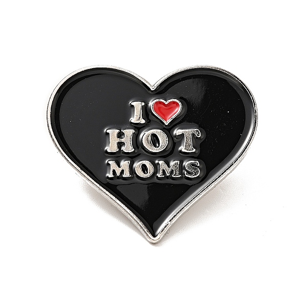 

PandaHall Heart with I Love Hot Moms Enamel Pin, Platinum Alloy Brooch for Mother's Day, Black, 27.5x30x1.5mm Alloy+Enamel Word Black