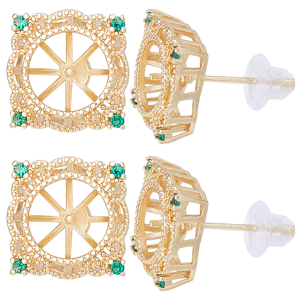 

PandaHall Beebeecraft 6Pcs Brass Micro Pave Cubic Zirconia Stud Earrings Settings, with 925 Sterling Silver Pin, Real 14K Gold Plated, for...