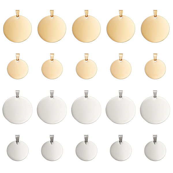 

PandaHall AHADERMAKER 20Pcs 4 Styles 201 Stainless Steel Pendants, Blank Tag, Flat Round Charm, Mixed Color, 25~35x1mm, Hole: 8~8.5x4mm...