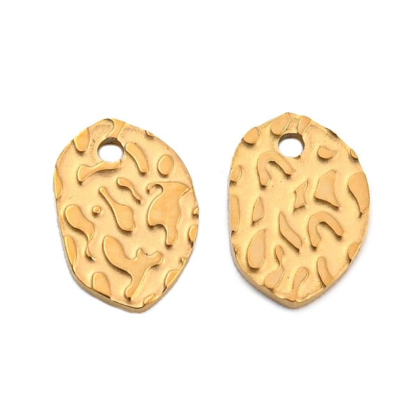 

PandaHall Ion Plating(IP) 304 Stainless Steel Charms, Textured, Oval, Real 18K Gold Plated, 8.5x6x1mm, Hole: 0.9mm 304 Stainless Steel