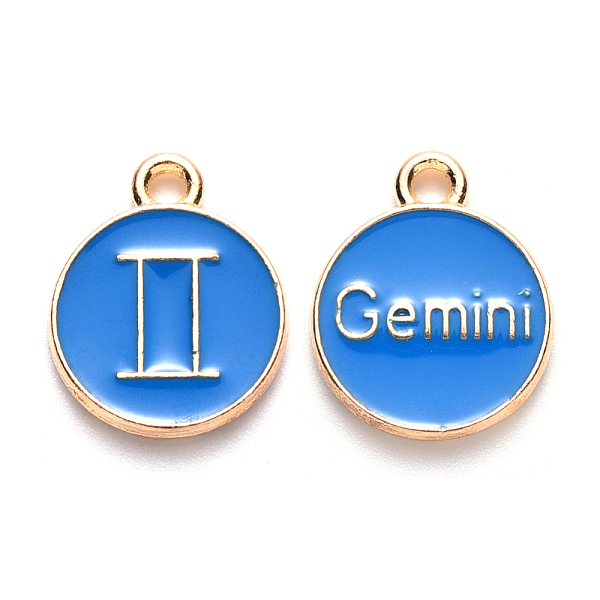 

PandaHall Alloy Enamel Pendants, Cadmium Free & Lead Free, Flat Round with Constellation, Light Gold, Dodger Blue, Gemini, 22x18x2mm, Hole...