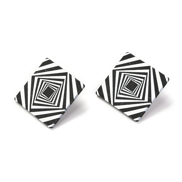 

PandaHall Resin Stud Earrings, with 925 Sterling Silver Pins, Rhombus, Platinum, Stripe Pattern, 41x41mm, Pin: 0.6mm, Side Length: 30mm..., Black