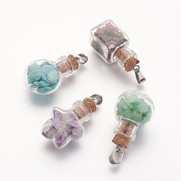 

PandaHall Natural & Synthetic Gemstone Pendants, with Glass Bottle for Bead Containers, Mixed Shape, Mixed Color, 38mm, Hole: 4x7mm Mixed..., Multicolor