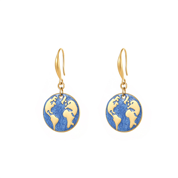 

PandaHall Golden Tone Stainless Steel Enamel Map Dangle Earrings for Women, Blue Stainless Steel Map Blue