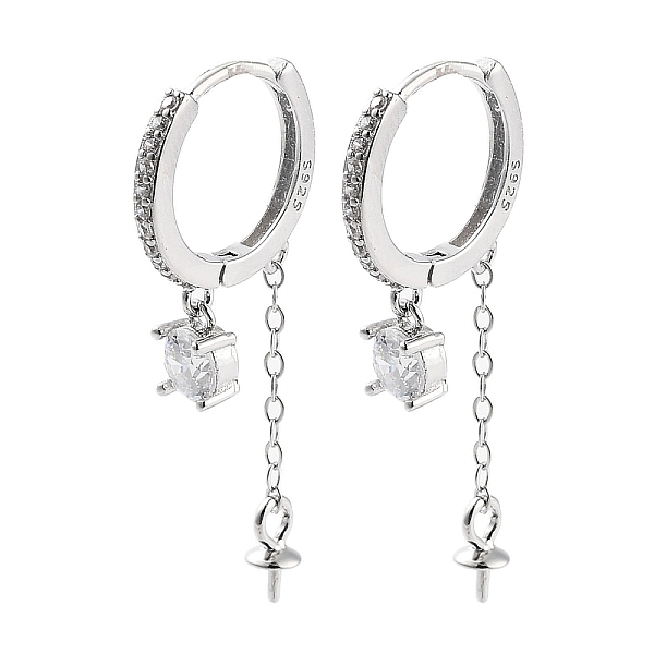 

PandaHall Rhodium Plated 925 Sterling Silver with Cubic Zirconia Hoop Earring Findings, with Pinch Bails and S925 Stamp, for Half Drilled...