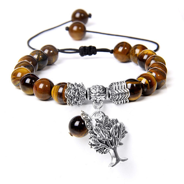 

PandaHall Alloy Tree of Life Charm Bracelet, Natural Tiger Eye Braided Adjustable Bracelet, 6-3/4~8-5/8 inch(17~22cm) Tiger Eye Tree of...