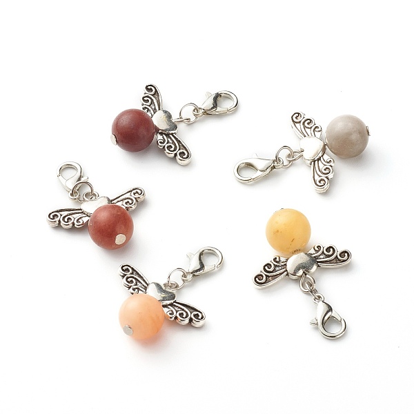 

PandaHall Natural Jade Pendants, with Tibetan Style Alloy Heart Beads and Zinc Alloy Lobster Claw Clasps, Round, Mixed Color, 35mm, Hole..., Multicolor