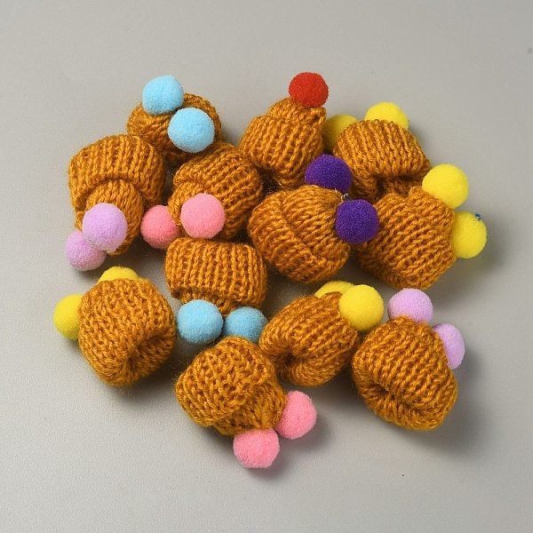 

PandaHall Woolen Crochet Mini Hat with Double Pom Pom Ball, Ornament Accessories, Goldenrod, 35x31x28mm Wool Hat Gold