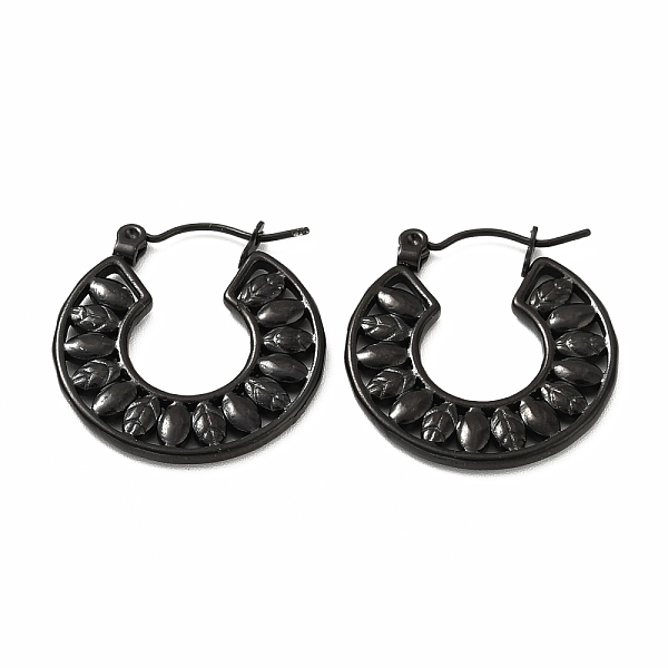 PandaHall Ion Plating(IP) 304 Stainless Steel Leaf Wrap Hoop Earrings for Women, Electrophoresis Black, 23x22x2mm, Pin: 0.7mm 304 Stainless...