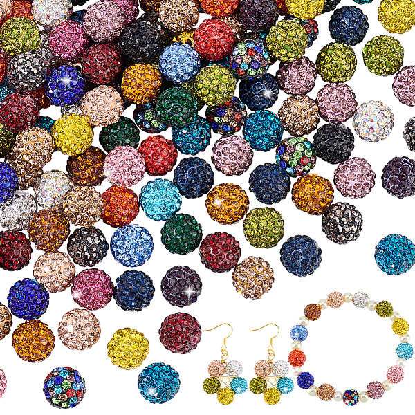 

PandaHall Pave Disco Ball Beads, Polymer Clay Rhinestone Beads, Round, Mixed Color, 10mm, Hole: 1.5mm, 240pcs/set Polymer Clay+Glass..., Multicolor
