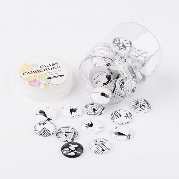 

PandaHall Glass Cabochons, Retro Black and White Picture Printed, Half Round/Dome, Mixed Color, 25x7mm, about 50pcs/box Glass Others..., Multicolor