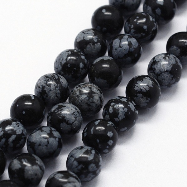 

PandaHall Natural Snowflake Obsidian Beads Strands, Round, 8mm, Hole: 0.8mm, about 47pcs/strand, 14.96 inch(38cm) Snowflake Obsidian Round