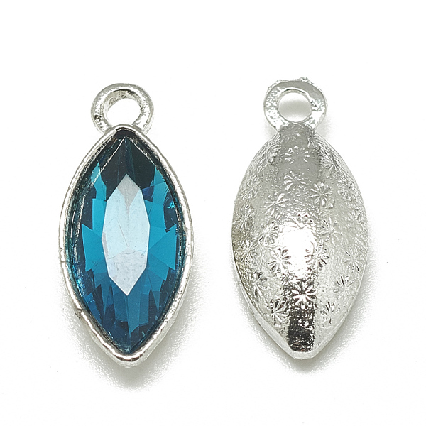 

PandaHall Alloy Glass Pendants, Faceted, Horse Eye, Platinum, Teal, 20x9x5mm, Hole: 1.5mm Alloy+Glass Horse Eye Cyan