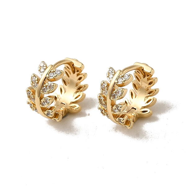 

PandaHall Brass Micro Pave Cubic Zirconia Hoop Earring, Leaf, Light Gold, 13x7.5mm Brass Leaf Clear