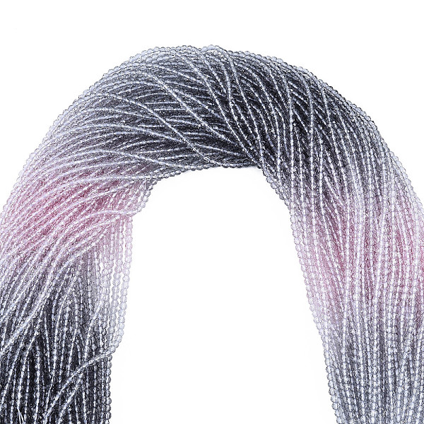 

PandaHall Transparent Glass Beads Strands, Segmented Multi-color Beads, Faceted Round, Gray, 3mm, Hole: 0.7mm, about 136~139pcs/strand...