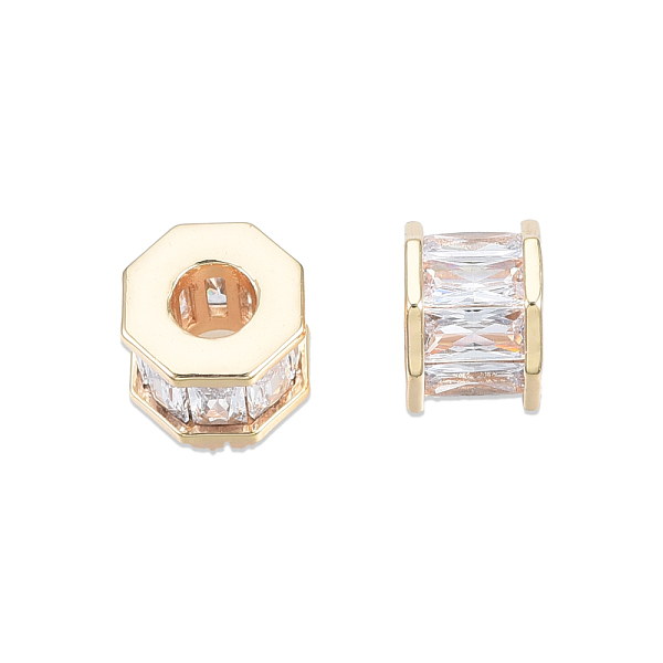 

PandaHall Brass Pave Clear Cubic Zirconia European Beads, Large Hole Beads, Cadmium Free & Nickel Free & Lead Free, Octagon, Real 18K Gold...