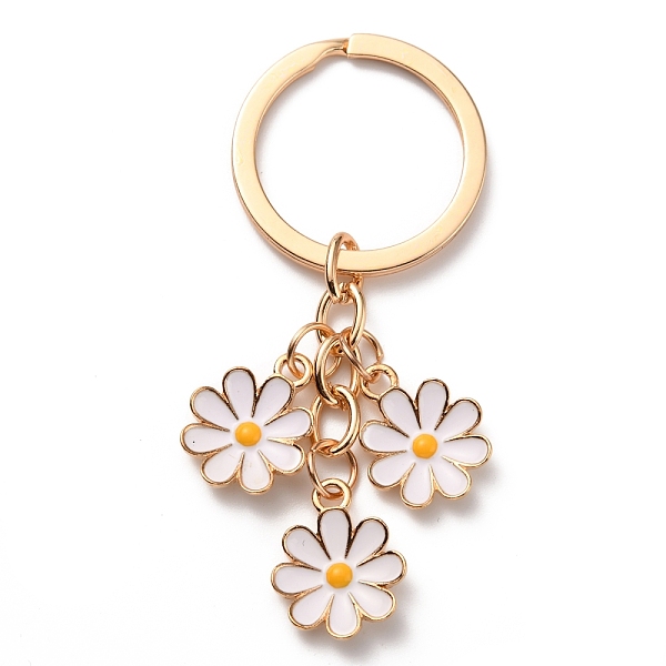 

PandaHall Cute Enamel Keychain, Colorful Daisy Keychain, for Women Girls Handbag Accessories, White, 7.4cm Iron Flower White