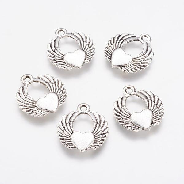 

PandaHall Alloy Pendants, Wing with Heart, Antique Silver, 21.5x19x3mm, Hole: 2mm Alloy Wing