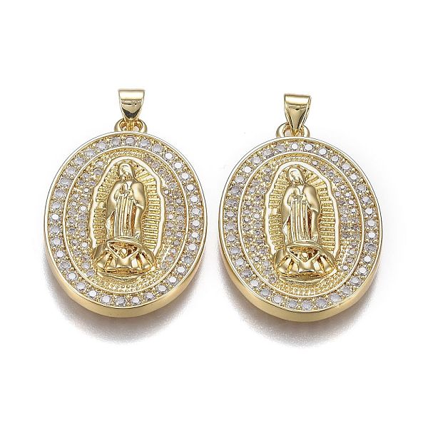 

PandaHall Brass Mirco Pave Clear Cubic Zirconia Pendants, Lady of Guadalupe Charms, Long-Lasting Plated, for Religion, with Snap on Bails...