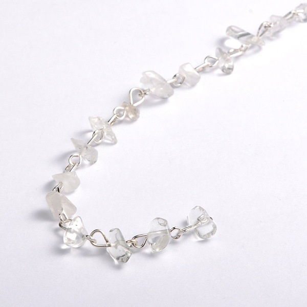 

PandaHall Handmade Natural Crystal Chips Beads Chains for Necklaces Bracelets Making, with Silver Color Plated Iron Eye Pin, Unwelded, 39.3...