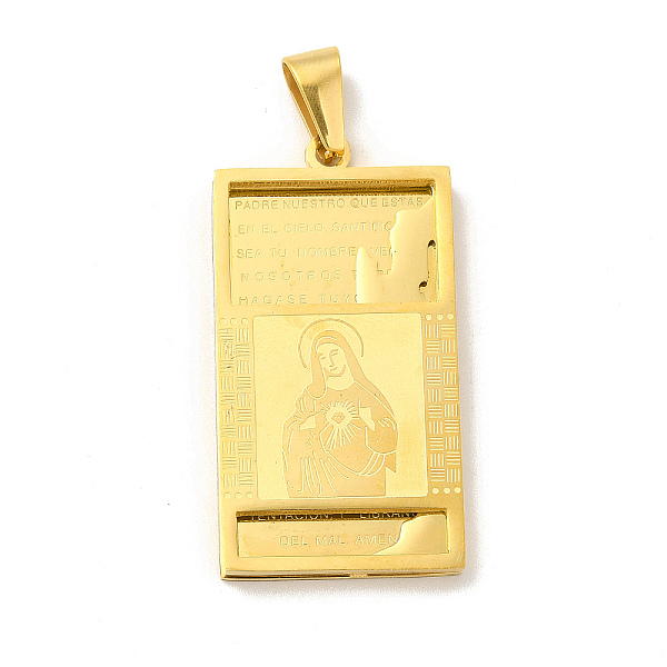 

PandaHall Ion Plating(IP) 304 Stainless Steel Religion Pendants, Rectangle with Jesus Charms with Snap on Bails, Golden, 41.5x22x3.5mm, Hole...