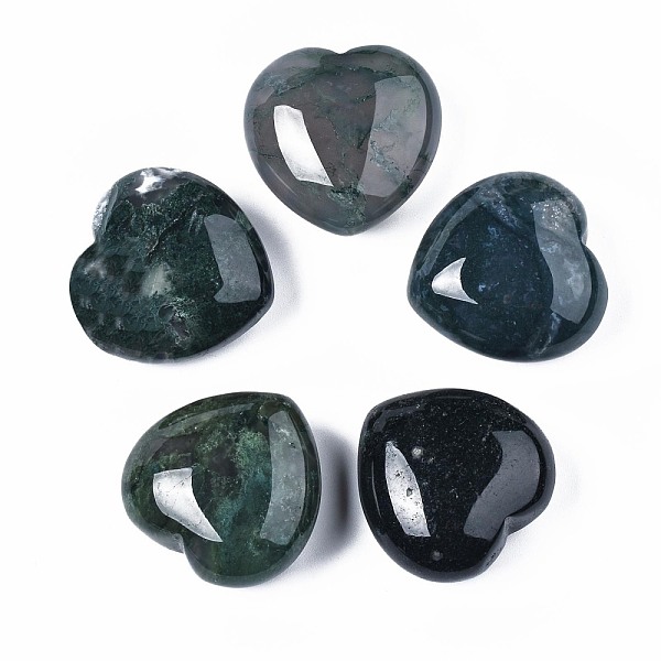 

PandaHall Natural Moss Agate Heart Love Stone, Pocket Palm Stone for Reiki Balancing, 29.5~30x30x14~15mm Moss Agate Heart