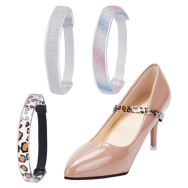 

PandaHall GOMAKERER 6 Sets 3 Style Glittered Resin Anti-Loose Shoelace for High-heeled Shoes, with Polyester Elastic Belts & Plastic Clips..., Multicolor