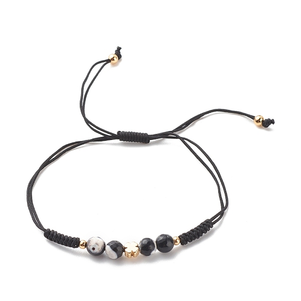 

PandaHall Natural Agate & Brass Clover Beaded Cord Bracelet, Gemstone Braided Adjustable Bracelet for Women, Black, Inner Diameter...