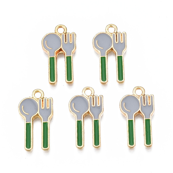 

PandaHall Rack Plating Alloy Enamel Pendants, Cadmium Free & Nickel Free & Lead Free, Spoon with Fork, Green, 18.8x10x1.2mm, Hole: 1.6mm...