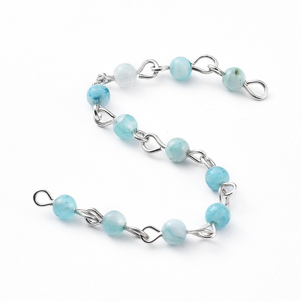 

PandaHall Handmade Hemimorphite Beaded Chains, Unwelded, with Iron Eye Pin, Platinum, 12x4mm, 39.37 inch(1m)/strand Hemimorphite