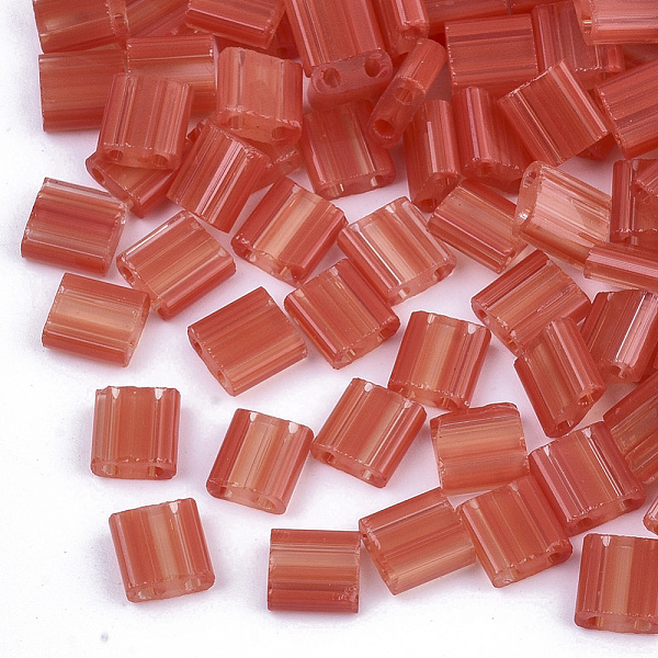 

PandaHall 2-Hole Glass Seed Beads, Striped Seed Beads, Transparent Colours, Two Tone, Rectangle, Red, 5x4.5~5.5x2~2.5mm, Hole: 0.5~0.8mm...