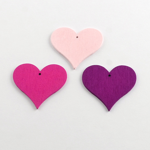 

PandaHall Dyed Heart Wood Pendants, Mixed Color, 40x44x2mm, Hole: 2mm Wood Heart Multicolor