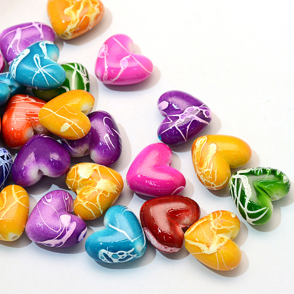 

PandaHall Spray Painted Drawbench Acrylic Beads, Heart, Mixed Color, 15x17x8~8.5mm, Hole: 2mm, about 370pcs/500g Acrylic Heart Multicolor