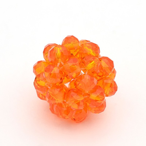 

PandaHall Transparent Glass Crystal Round Woven Beads, Cluster Beads, Dark Orange, 14mm, Beads: 4mm Glass Round Orange