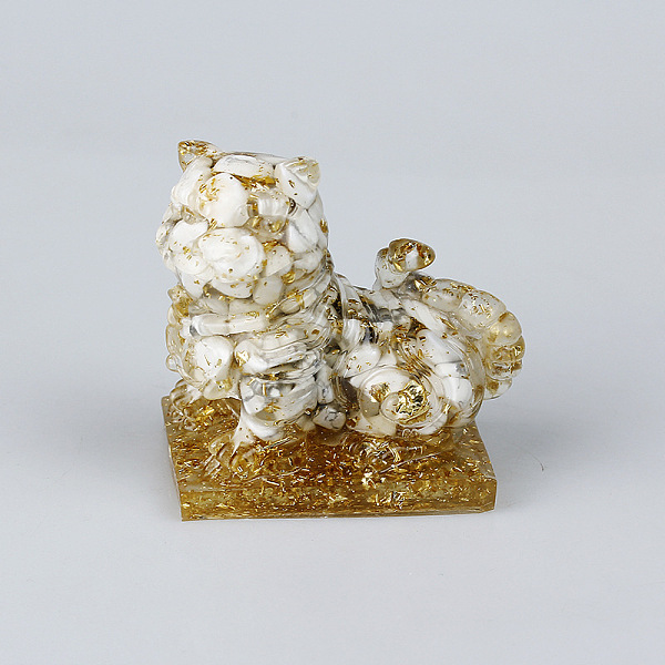 

PandaHall Resin Tiger Display Decoration, with Gold Foil & Natural Howlite Chips inside Statues for Home Office Decorations, 70x40x65mm...