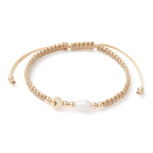 

PandaHall Brass & Natural Pearl Braided Bead Bracelets, Adjustable Bracelet, Moon, Inner Diameter: 1-3/4~3-1/2 inch(4.6~8.8cm) Pearl Moon