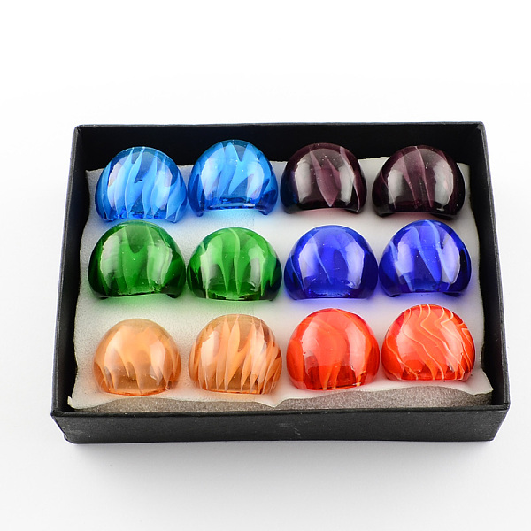 

PandaHall Handmade Lampwork Wide Band Rings, Mixed Color, 17~19mm, about 12pcs/box Lampwork Multicolor
