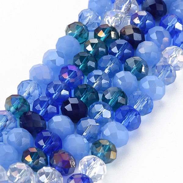 

PandaHall Electroplate Glass Beads Strands, AB Color Plated, Faceted, Rondelle, Cornflower Blue, 7.5~8x6mm, Hole: 1.5mm, about...