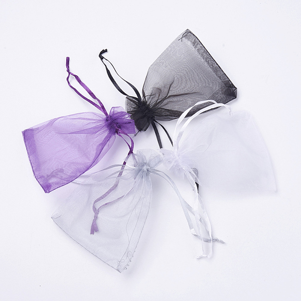 

PandaHall 4 Colors Organza Bags, with Ribbons, Lavender/Light Grey/Black/Dark Orchid, Rectangle, Mixed Color, 11.5~12.5x8.5~9cm, 25pcs/color..., Multicolor