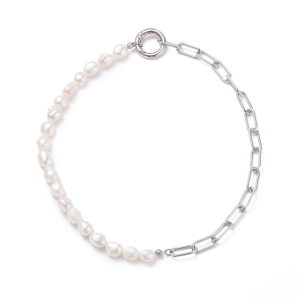 

PandaHall Natural Keshi Pearl Beaded Necklace with 304 Stainless Steel Paperclip Chains for Women, White, 17.05 inch(43.3cm) Pearl White