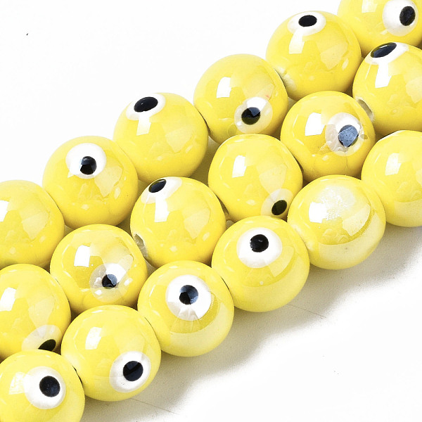 

PandaHall Handmade Porcelain Ceramic Beads Strands, Bright Glazed Porcelain, Round with Evil Eye, Yellow, 10.5mm, Hole: 1.8mm, about...