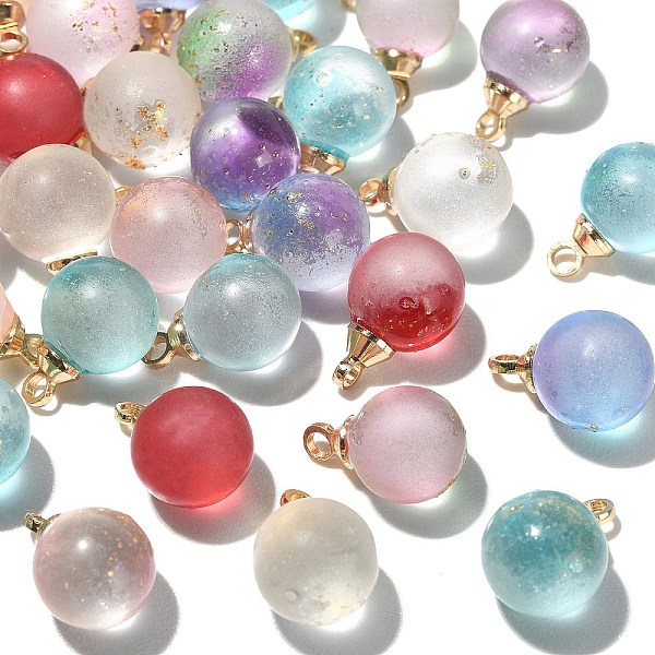 

PandaHall 50Pcs Transparent Spray Painted Glass Pendants, with Light Gold Plated Brass Loop, Frosted, with Glitter Powder, Round Charms..., Multicolor