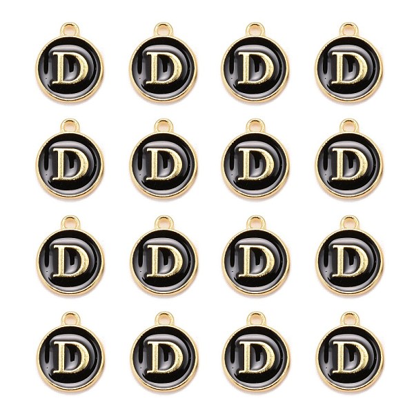 

PandaHall Golden Plated Alloy Charms, Cadmium Free & Lead Free, with Enamel, Enamelled Sequins, Flat Round with Letter, Black, Letter.D...