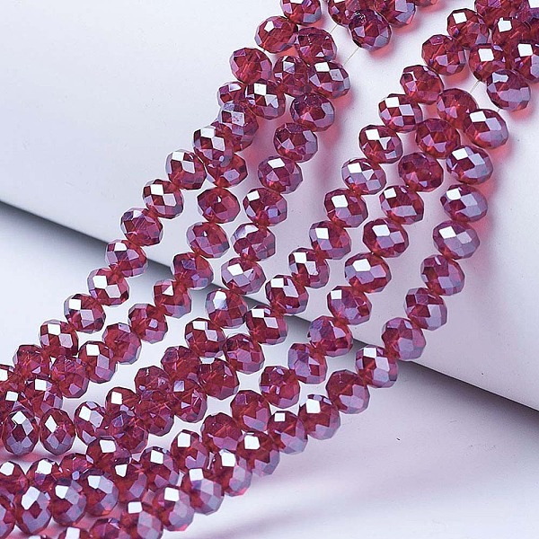 

PandaHall Electroplate Glass Beads Strands, Pearl Luster Plated, Faceted, Rondelle, Medium Violet Red, 10x8mm, Hole: 1mm, about...