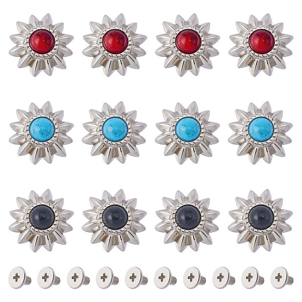 

PandaHall Gorgecraft 24 Sets 3 Colors Alloy Buttons, with Synthetic Turquoise and Iron Screws, for Purse, Bags, Leather Crafts Decoration..., Multicolor