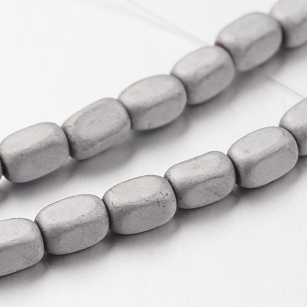 

PandaHall Electroplate Non-magnetic Synthetic Hematite Bead Strands, Frosted, Cuboid, Silver Plated, 5x3mm, Hole: 1mm, about 87pcs/strand...
