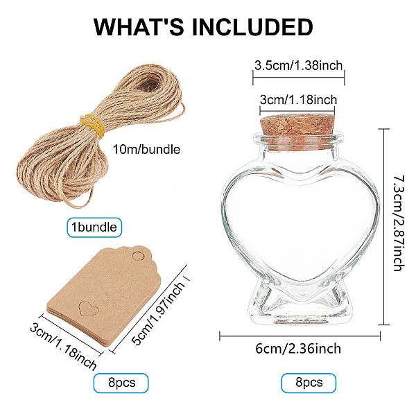 BENECREAT 8 Pack 60ml Heart Shaped Glass Favor Jars With Cork Lids