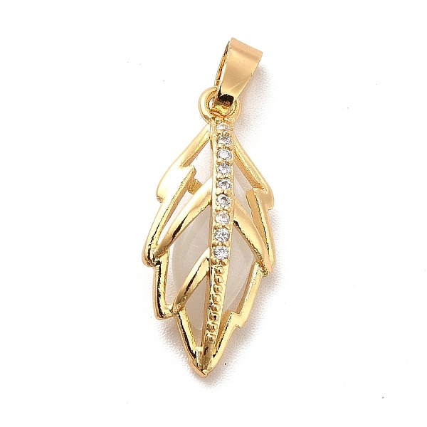 

PandaHall Brass Micro Pave Clear Cubic Zirconia Pendants, with White Glass, Leaf Charm, Real 18K Gold Plated, 21.5x9.5x5mm, Hole: 5x2.5mm...